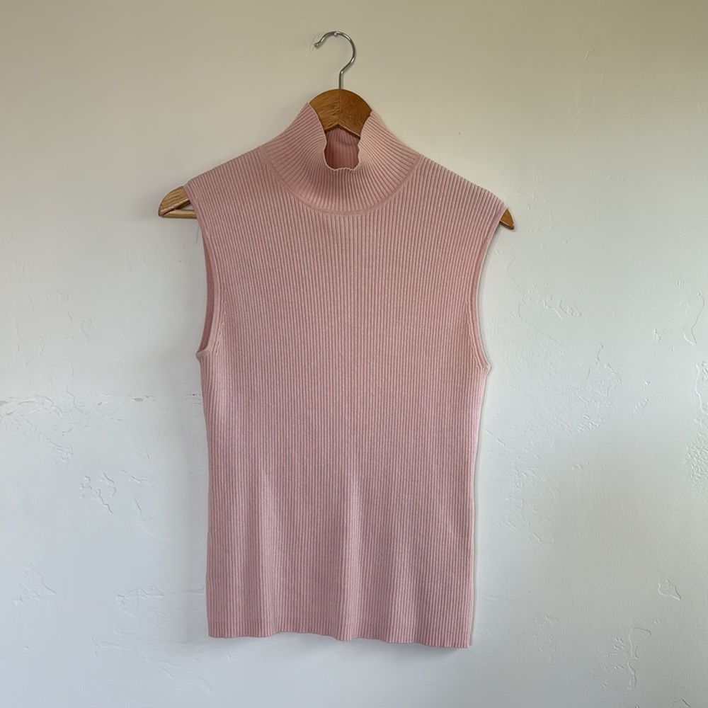 Vintage Pink Ribbed Sleeveless Turtleneck